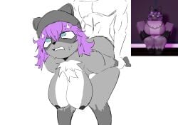 arms_held_back backshots big_ass big_breasts big_thighs commission digital_drawing_(artwork) female_focus female_penetrated ghostbacon_(artist) male_on_anthro male_penetrating_female original_character raccoon racoon_girl roblox roblox_avatar robloxian