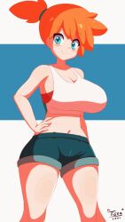 1girls 9:16 alternate_breast_size alternative_bust_size animated aqua_eyes areolae armpits asymmetrical_hair blush bouncing_breasts breasts clothing cute denim denim_shorts female game_freak gym_leader human kasumi_(pokemon) legs looking_at_viewer misty_(pokemon) mp4 navel nintendo no_sound open_mouth orange_hair pokemon pokemon_(game) pokemon_lgpe pokemon_rgby ponytail shirt short_hair short_shorts shorter_than_10_seconds shorts side_ponytail tagme tied_hair tiger1001 tomboy vertical_video video white_shirt