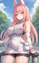 ai_generated big_breasts fox_girl goddess_of_victory:_nikke kawaii_waifus kitsune leona_(nikke) patreon pink_hair