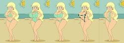 1girls 1milf 2d aged_up big_breasts blonde_hair cleavage ferozyraptor leni_loud long_hair milf solo split_screen tagme the_loud_house v_bikini