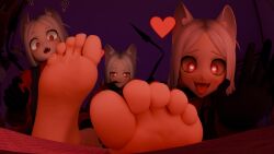 3girls cerberus_(helltaker) demon dog_ears feet female female_only foot_fetish giantess helltaker pov red_eyes smolsizecat splatterhome tagme white_hair