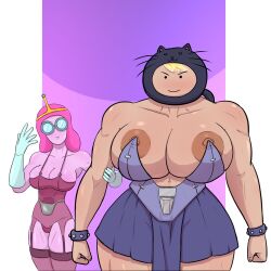 2girls adventure_time amazon areolae athletic athletic_female big_breasts blonde_hair breasts cleavage color curvaceous curvy diklonius female female_only giant_breasts gigantic_breasts glasses huge_breasts large_breasts muscular muscular_female nipples only_female pink_hair pink_skin princess_bubblegum scientist six_pack size_difference susan_strong thick_thighs thighs wide_hips