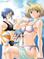 00s 5girls arcueid_brunestud ball beachball bikini blonde_hair blue_hair breast_envy breasts brown_hair ciel_(tsukihime) day food glasses hisui_(tsukihime) kohaku_(tsukihime) large_breasts multiple_girls popsicle red_eyes red_hair short_hair siblings side-tie_bikini_bottom sisters swimsuit tohno_akiha tsukihime twins