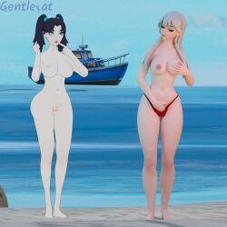 2girls alternate_version_available ass beach breasts dumptruck_ass fortnite fortnite:_battle_royale gentlecat naked princess_lexa_(fortnite) pussy zoe_clash_(fortnite)