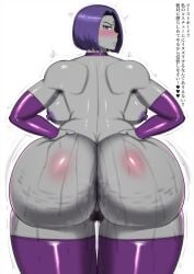 1girls armpit_hair ass big_ass big_booty big_breasts breasts dc_comics fat fat_woman female female_only japanese_text milf pubic_hair purple_hair purple_nipples rachel_roth raven_(dc) solo sweat teen_titans zxcv