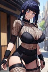 1girls ai_generated big_breasts boruto:_naruto_next_generations breasts cleavage female garter_straps hyuuga_hinata long_hair naruto silver_eyes solo the_way_(artist)