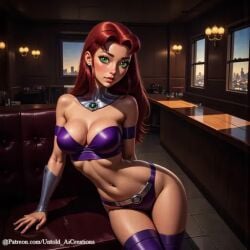 1girls ai_generated cleavage clothing dc dc_comics female female_only light-skinned_female light_skin long_hair looking_at_viewer no_sex not_porn panties petite safe seductive starfire teen_titans untoldaicreations untoldcreate