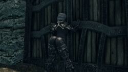 3d 4k against_wall armor ass back_view big_ass chainmail fully_clothed mask original_character white_hair