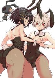 2boys arched_back blush bulge bunny_boy bunny_costume bunny_ears bunnysuit crossdressing femboy gay girly holding_hands interlocked_fingers male_only monark open_mouth pantyhose protagonist_(monark) prprlo shinya_yuda tagme tight_clothing trap wrist_cuffs yaoi