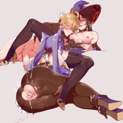 <3 1boy 2girls abs aether_(genshin_impact) balls big_ass big_penis bisexual_(female) bisexual_threesome blushing boner bottomless bottomless_male breast_sucking breasts color couple cum cum_in_ass cum_inside cum_leaking cum_on_ass cum_on_body cumshot cunnilingus eating_pussy erect_nipples erect_penis erection exposed_ass genital_fluids genitals genshin_impact heavy_breathing hi_res high_heels huge_penis human human_only keqing_(genshin_impact) leaking leaking_cum legs legs_apart licking_breast licking_pussy long_hair long_labia mammal medium_breasts mona_(genshin_impact) muscular muscular_male nipple_play nipples oral oral_sex pantyhose penis penis_out pleasure_face pussy pussy_juice pussy_juice_drip sex straight sucking sucking_nipples sweat thiccwithaq thick_thighs threesome tits video_game_character witch_hat yuri