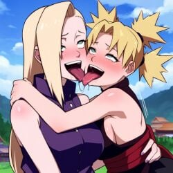 2girls ai_generated blush blushing female female_only french_kiss ino_yamanaka naruto naruto_shippuden pleasure_face powerhouserift saliva temari tongue_kiss yuri