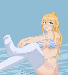 artemisia_bell_ashcroft bikini blonde_hair breasts date_a_live full_body legs ponytail sheong_wong