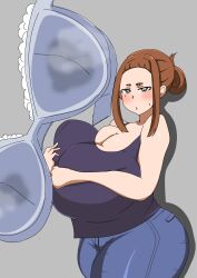 1girls artist_request big_breasts bra breasts brown_hair busty cleavage curvaceous curvy curvy_body curvy_female curvy_figure dao_li_tian female female_only huge_bra huge_breasts kaii_to_otome_to_kamikakushi large_breasts mole mole_under_eye short_eyebrows small_eyebrows solo sumireko_ogawa sweat_stain sweaty_bra voluptuous 忉利天