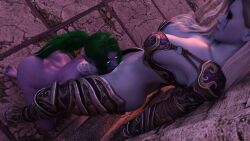 2girls 3d big_ass big_breasts blizzard_entertainment blonde_hair blue_skin collar cunnilingus ditzydoesdigital forsaken green_hair kneeling night_elf oral oral_sex purple_skin pussy sylvanas_windrunner tyrande_whisperwind undead undead_(warcraft) voluptuous voluptuous_female warcraft wide_hips world_of_warcraft yuri