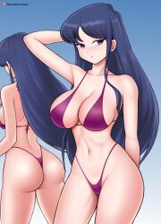 1girls ass bikini bikini_bottom bikini_top breasts female female_only female_solo gummslime komi-san_wa_komyushou_desu komi_shouko long_hair one_female only_female pointy_chin purple_bikini purple_bikini_bottom purple_bikini_top purple_eyes solo solo_female solo_only