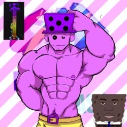 1boys artist_request bara buff juke's_towers_of_hell male monodoe pubic_hair purple_skin roblox roblox_game smug source_request spongebob_squarepants_(character) tagme toaaa_(jtoh)