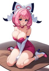 1girls ai_generated big_breasts choker cleavage elbow_gloves gloves hairband heels high_heels klara_(pokemon) nintendo novelai pink_dress pokemon pokemon_ss pokemon_ss_isle_of_armor