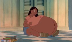 1girls belly big_belly big_breasts black_hair breasts dark-skinned_female dark_skin disney edit female huge_belly hyper_pregnancy lilo_and_stitch morphtothetop nani_pelekai pregnant screenshot_edit solo_female