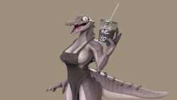 1girls 3d 3d_model alligator alligator_barista_(bebebebebe) anthro apron apron_only crocodilian da.nilkaz female female_only looking_at_viewer smiling smiling_at_viewer solo tagme