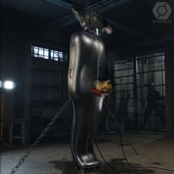 absurd_res anthro asphyxiation ballbusting balls bodily_fluids bondage bondage bound bounddev breath_play bruised bruised_balls burning canid canine chains cock_and_ball_torture crying dildo electrostimulation encasement fox fully_bound fur genital_torture genitals hi_res hood humanoid immobilization male mammal matted_fur metal nose_tube pacthefox permanent_encasement scar sex_toy solo tears torture yellow_body yellow_fur