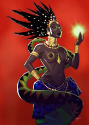 1girls african african_female arisall breasts dark-skinned_female dark_nipples dark_skin female female_focus female_only gold_(metal) gold_jewelry karaba kirikou_and_the_sorceress long_hair mature_female milf nipples reptile scalie snake spiky_hair topless topless_female