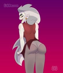 ass ass_focus disney eda_clawthorne evil_raccoon fangs gray_hair grey_hair long_hair milf pale-skinned_female pale_skin pointy_ears pointy_teeth skirt skirt_up the_owl_house underwear witch