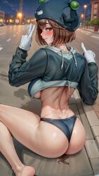 1girls ai_generated aoi_umik ass breasts brown_hair hat mega_man mega_man_battle_network panties ribitta underboob