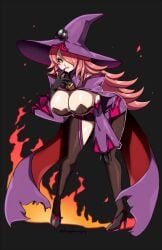 blazblue breasts dragonsinmysky high_heels konoe_a_mercury lips nine_the_phantom pink_hair shiny_skin thighs witch_hat