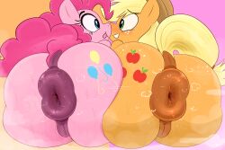 animal_genitalia animal_pussy anus applejack_(mlp) ass ass_to_ass big_anus big_butt big_tail black_eyebrows black_eyelashes black_pupils blonde_hair blue_eyes bodily_fluids brown_clothing brown_hat brown_headwear butt_focus butt_squish closed_smile clothing cowboy_hat cutie_mark duo equid equine equine_anus equine_pussy eye_contact eyebrow_through_hair eyebrows eyelashes face_to_face female female/female feral fluffy fluffy_hair fluffy_tail freckles freckles_on_butt friendship_is_magic fur genitals glistening glistening_eyes green_eyes grin hair hasbro hat headgear headwear hi_res horse huge_anus huge_butt hyper hyper_anus long_hair looking_at_another mammal mouth_closed my_little_pony orange_anus orange_background orange_body orange_fur orange_pussy ota_(artist) pink_background pink_body pink_fur pink_hair pink_tail pink_tongue pinkie_pie_(mlp) pony puffy_anus pupils purple_anus pussy simple_background sitting smile squish steam sweat sweatdrop sweaty_anus sweaty_butt tail_aside teeth teeth_showing thick_eyebrows tongue tongue_out translucent translucent_hair white_freckles yellow_tail