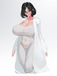 1girls big_breasts black_eyes black_hair breasts busty cleavage curvaceous curves curvy curvy_body curvy_female curvy_figure dress female female_focus female_only glasses huge_breasts large_breasts mole mole_under_eye necklace nuo original original_character round_glasses see-through see-through_clothing short_hair solo solo_female voluptuous