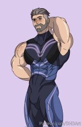 bara beard bulge dhd_art flexing male male_only muscles muscular muscular_male penis_outline pokemon pokemon_sv professor_turo solo_male