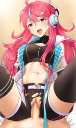 1girls blue_eyes blue_highlights elaine_(vtuber) headphones jacket kometa_virtual_live midriff no_panties open_mouth outerwear penis_in_pussy pov red_hair ripped_clothing rojen sex thighhighs torn_clothes torn_shorts uncensored vaginal vaginal_penetration virtual_youtuber