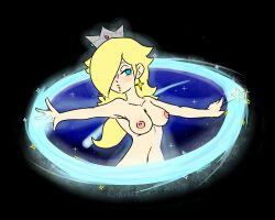 1girls bedroom_eyes black_background blue_eyes blush breasts crown earrings female female_only hair_over_one_eye half-closed_eyes light-skinned_female light_skin lips long_hair mario_(series) naked nintendo nipples nude platinum_blonde_hair portal princess_rosalina small_breasts solo star_earrings star_wand super_mario_galaxy tsumibro