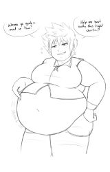 1boy belly chubby english_text kingdom_hearts looking_at_viewer male male_only overweight roxas smirk sora-belly text thick_thighs wardrobe_malfunction weight_gain white_background