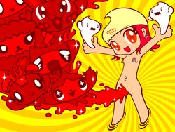 4:3 belly bleeding blood breasts chibi color cute earrings female ghost happy hat human jewelry mari-chan menophilia menstruation navel navel_piercing nipple_piercing nipples nude period_blood piercing red_hair shoes small_breasts solo_focus standing wallpaper what yellow_background