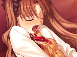 1girls fate/stay_night fate_(series) female female_only game_cg human long_hair open_mouth solo takeuchi_takashi tied_hair tohsaka_rin twintails type-moon