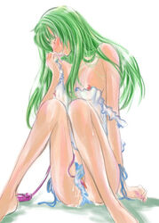 barefoot blush erinys_(fire_emblem) feet fire_emblem fire_emblem:_genealogy_of_the_holy_war green_hair long_hair nakamasomo pegasus_knight solo vibrator vibrator_in_pussy