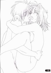 breast_press breasts censored closed_eyes faceless faceless_male french_kiss highres holding hug kawai_rie kissing line_art lovers_(game) monochrome mosaic_censoring nude sex short_hair sideboob taki_minashika tongue upright_straddle vaginal_penetration