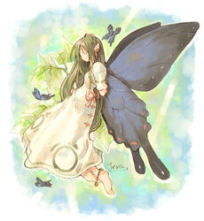 anklet butterflies butterfly butterfly_wings fairy jewelry long_hair pointy_ears tera_(forest_of_resurrection) wings