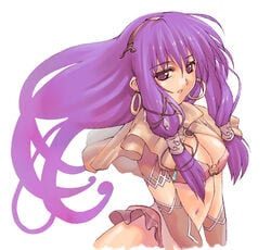 1girls blush breasts cleavage color female mage mage_(ragnarok_online) magician morii_shizuki no_panties purple_hair ragnarok_online solo