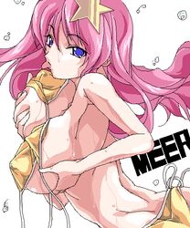 1girls bb bikini blue_eyes breasts female gundam gundam_seed gundam_seed_destiny huge_breasts large_breasts long_hair meer_campbell oekaki pink_hair shiikeru solo swimsuit topless wet