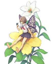 barefoot butterflies butterfly fairy feet flower original school_uniform seifuku serafuku soles solo toes wings