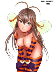 breasts elbow_gloves gloves nipples no_bra no_panties nude ryu_(artist) striped thighhighs topless wings