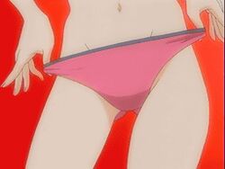 animated bikini breast_lift breast_squeeze breasts cap cleavage female female_only gif green_hair head_out_of_frame inukami! jewelry long_hair lowres navel necklace screencap solo swimsuit yoko_(inukami!)