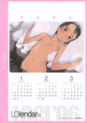 2006 black_hair blush calendar_(medium) comic_lo flat_chest highres nipples nude onsen short_hair snow takamichi