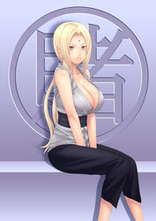 blonde_hair breasts cleavage female female_only huge_breasts human naruto solo tsunade zangyura