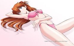 armpits asuka_langley_sohryu bikini blue_eyes female female_only hair hamaya_shin'ichi hands human long_hair neon_genesis_evangelion orange_hair red_hair small_breasts solo swimsuit