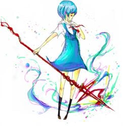 blue_hair clothes clothing dress female female_only human lance lance_of_longinus neon_genesis_evangelion oekaki polearm rei_ayanami school_uniform seifuku serafuku solo spear weapon