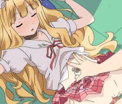 azuki_azusa blonde_hair blood blush clothed_sex female hentai_ouji_to_warawanai_neko. long_hair oekaki sex sleeping tagme tomubobu