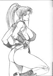 ass breasts cute fatal_fury female female_only g-string human king_of_fighters large_breasts leg_lift leg_up legs long_hair long_legs mai_shiranui monochrome panties ponytail pretty_well sideboob sketch solo thighs thong tied_hair underwear